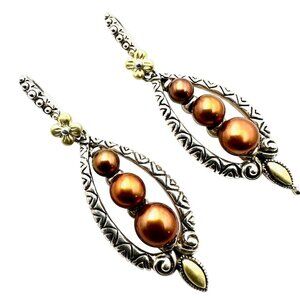 Barbara Bixby 18K Gold 925 Sterling Silver Brown Pearl Pierced Earrings